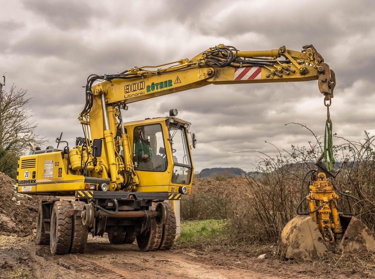 Wheeled excavator on an earthworks site