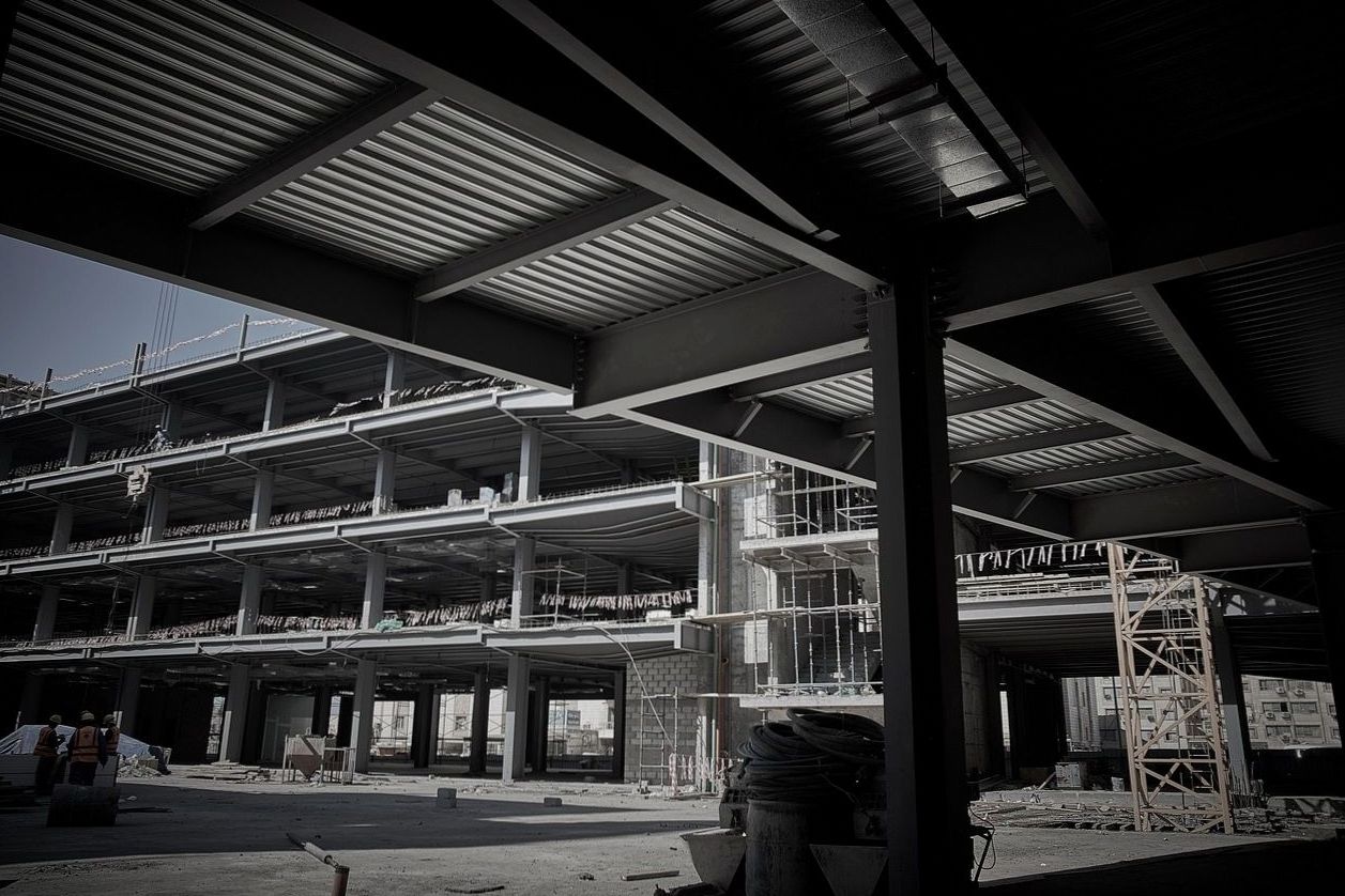 Steel frame of a commercial building